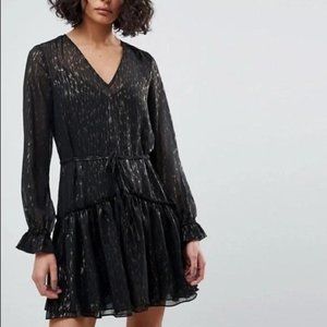 AllSaints Alia Flec Dress Black with Gold, M